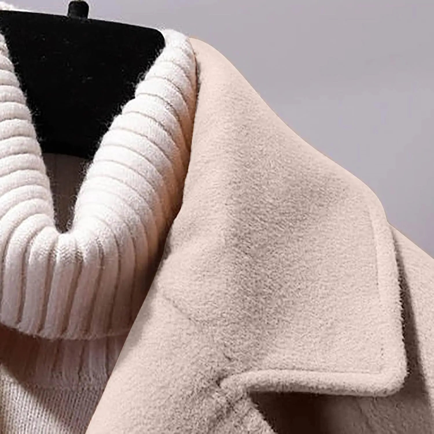 Akklian Women's Woolen Coat Winter Chunky Cropped Peacoat Waisted Plus Size Wrap Coat Loose Stylish Warm Outwear with Pockets