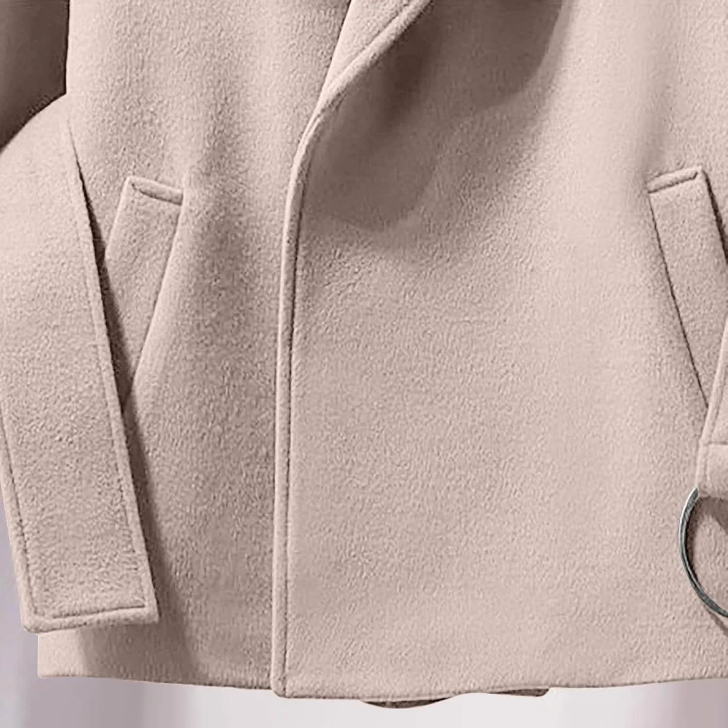 Akklian Women's Woolen Coat Winter Chunky Cropped Peacoat Waisted Plus Size Wrap Coat Loose Stylish Warm Outwear with Pockets