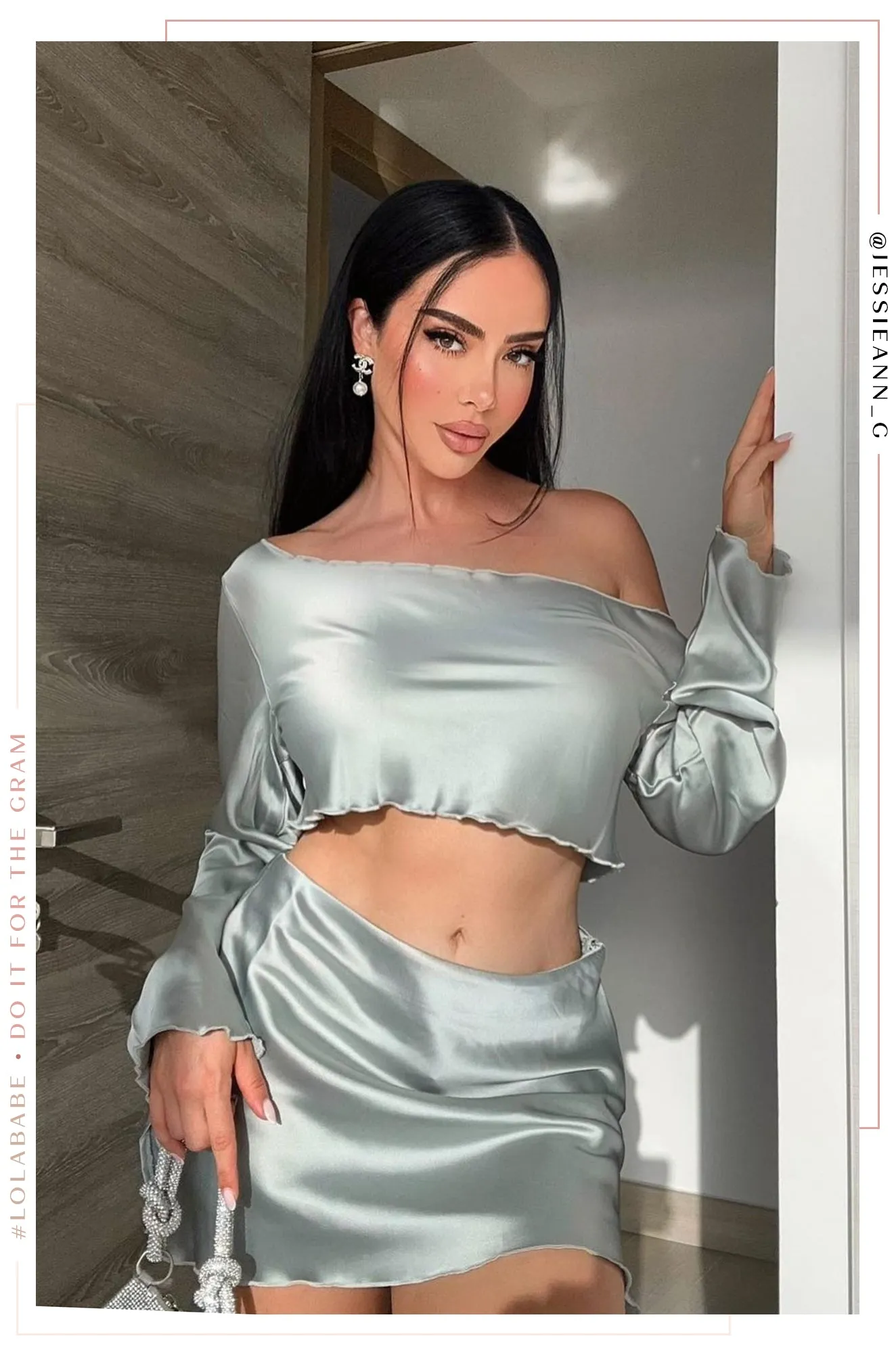 Aliya Satin Mini Skirt Set - Sage Green