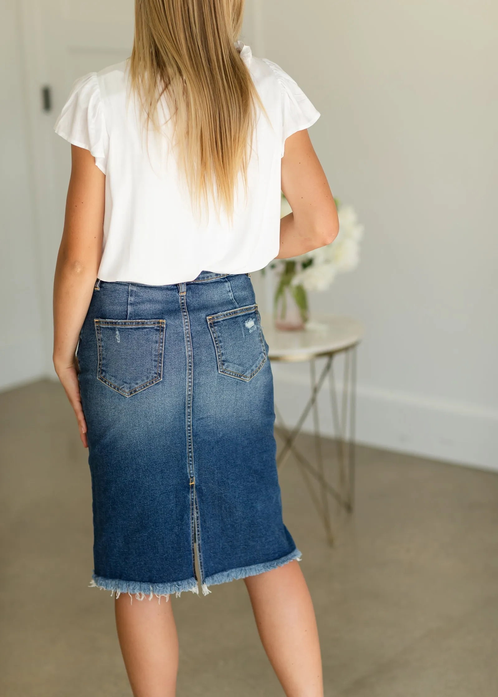 Asymmetrical Denim Midi Skirt - FINAL SALE