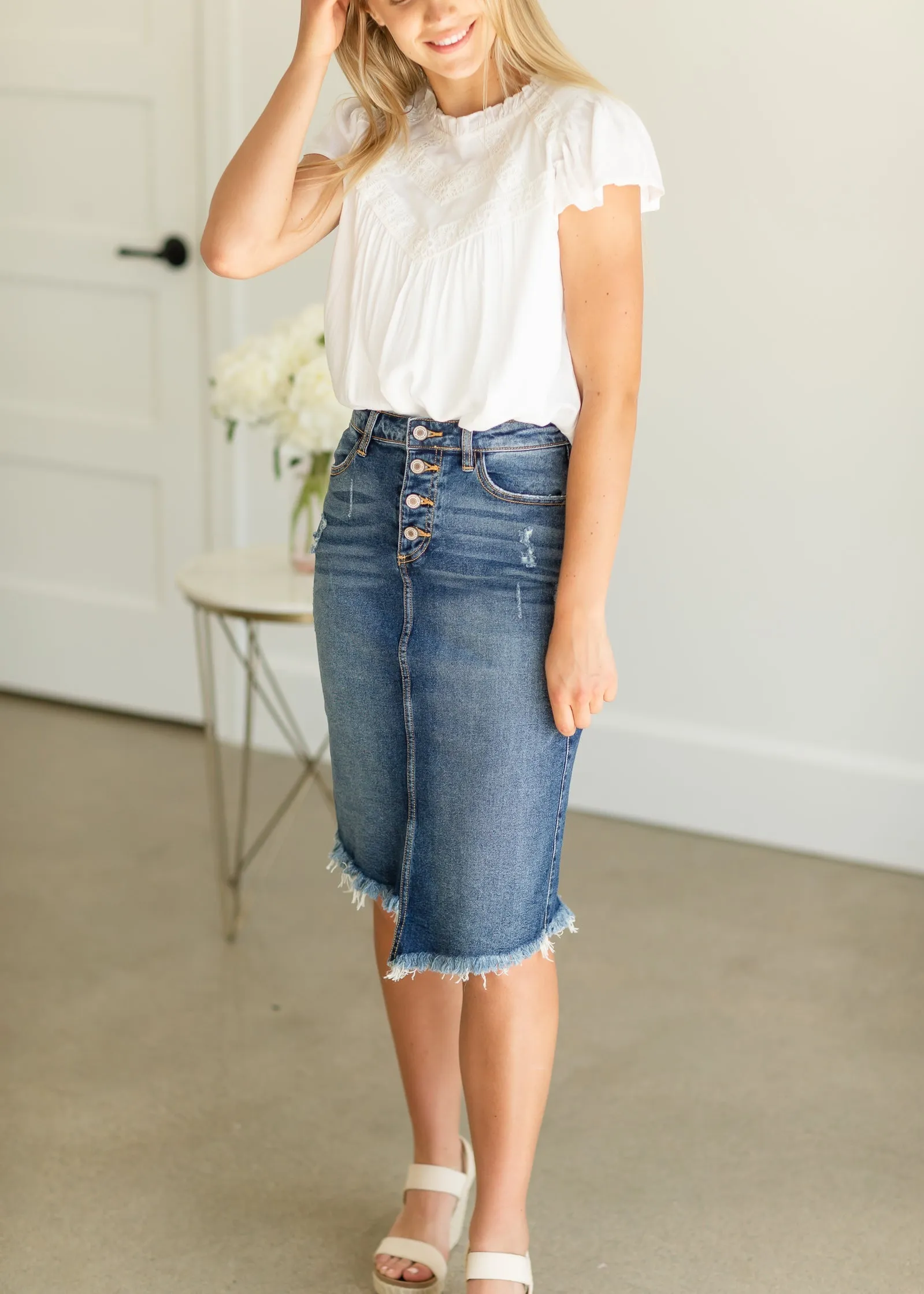 Asymmetrical Denim Midi Skirt - FINAL SALE