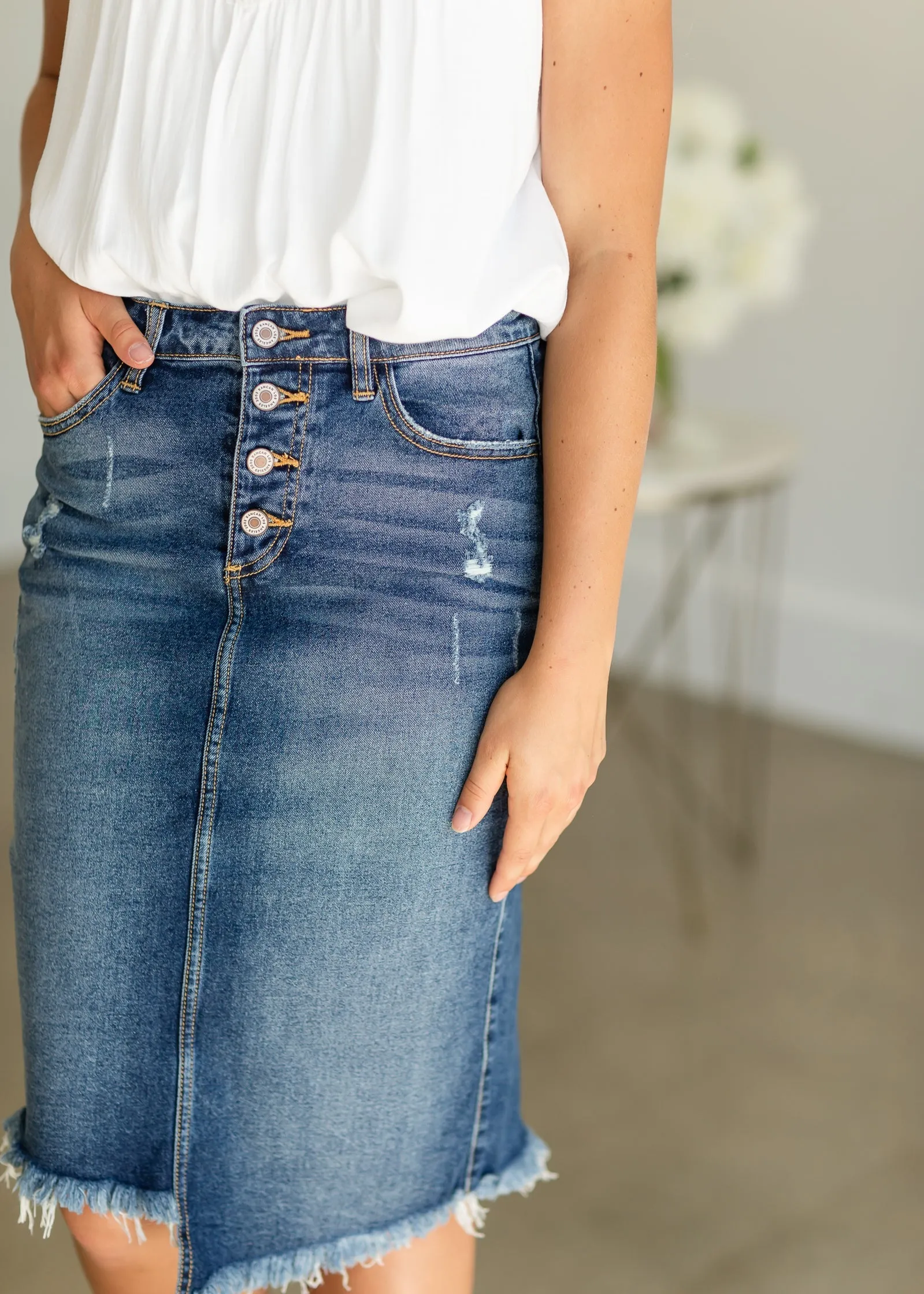 Asymmetrical Denim Midi Skirt - FINAL SALE
