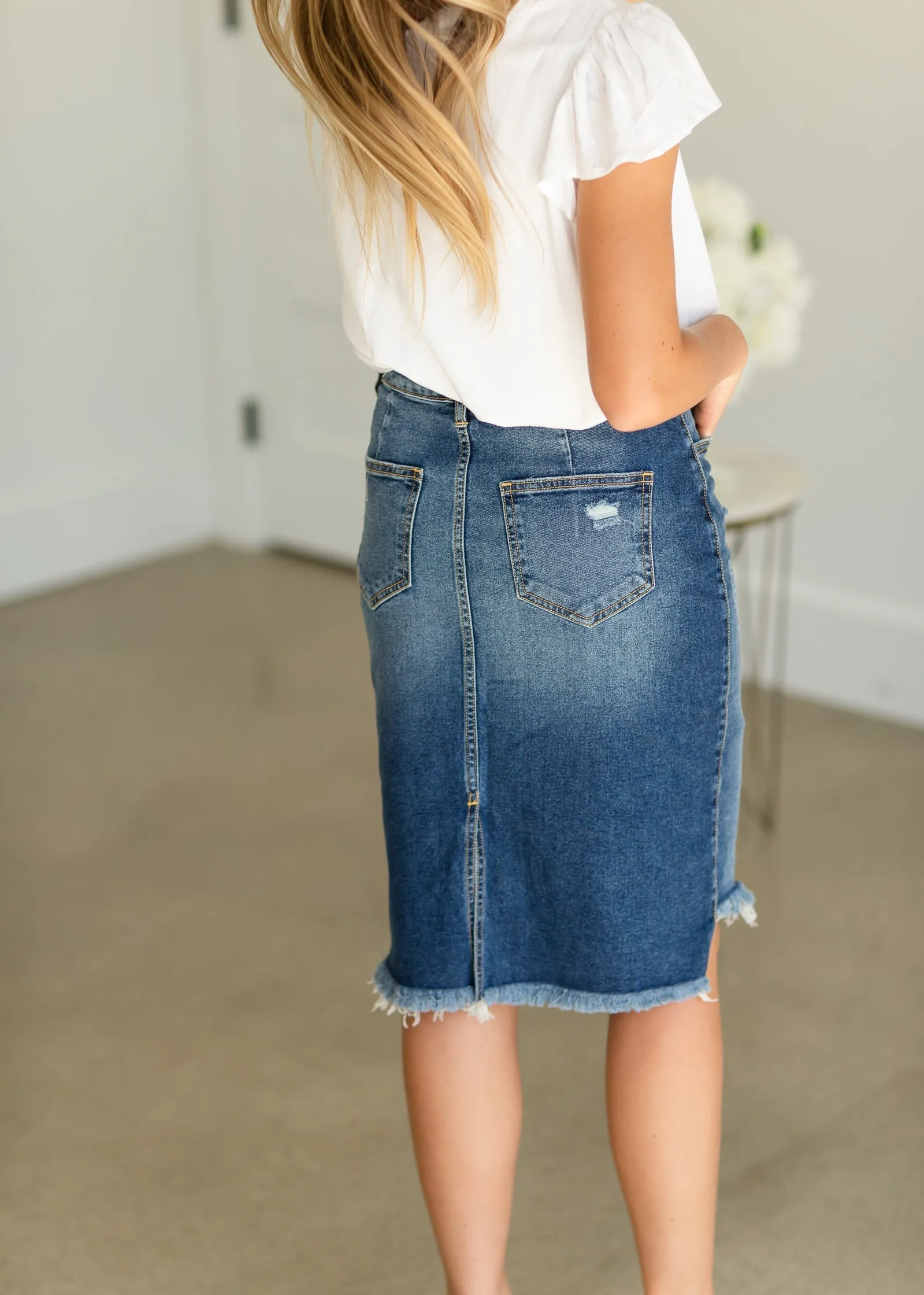 Asymmetrical Denim Midi Skirt - FINAL SALE