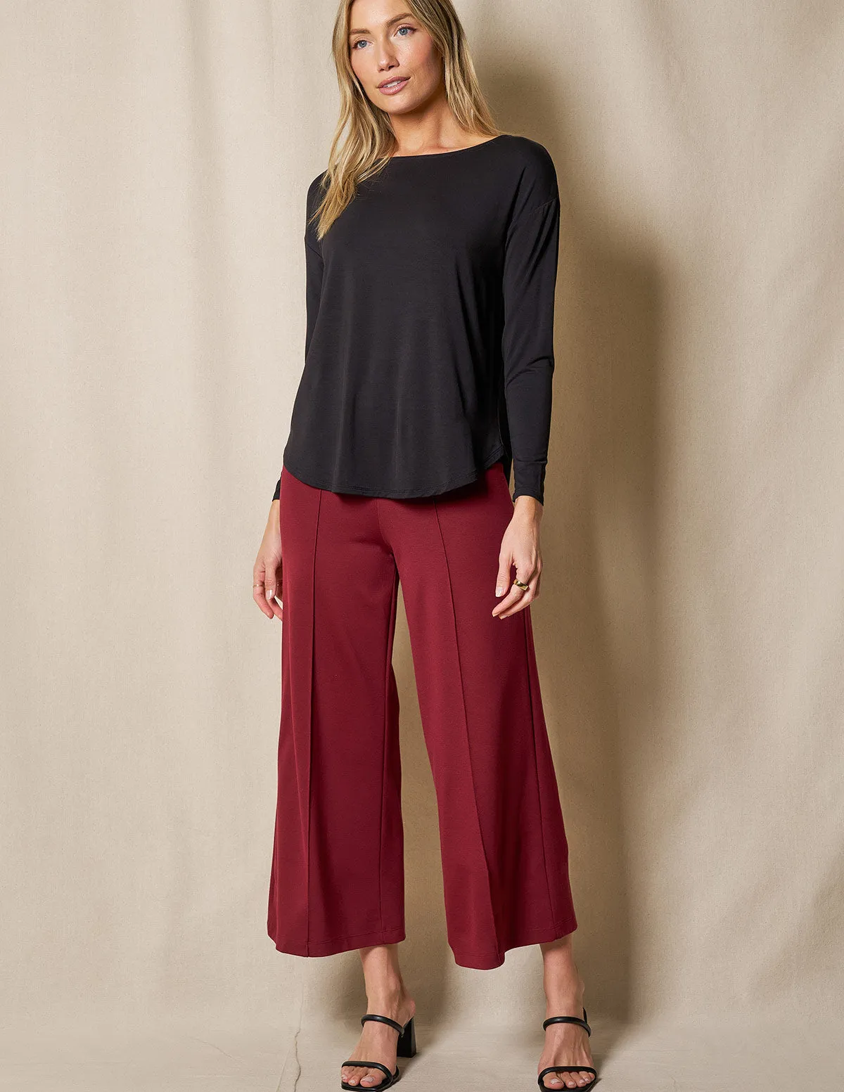 Bamboo Ponte Cropped Pants - Burgundy