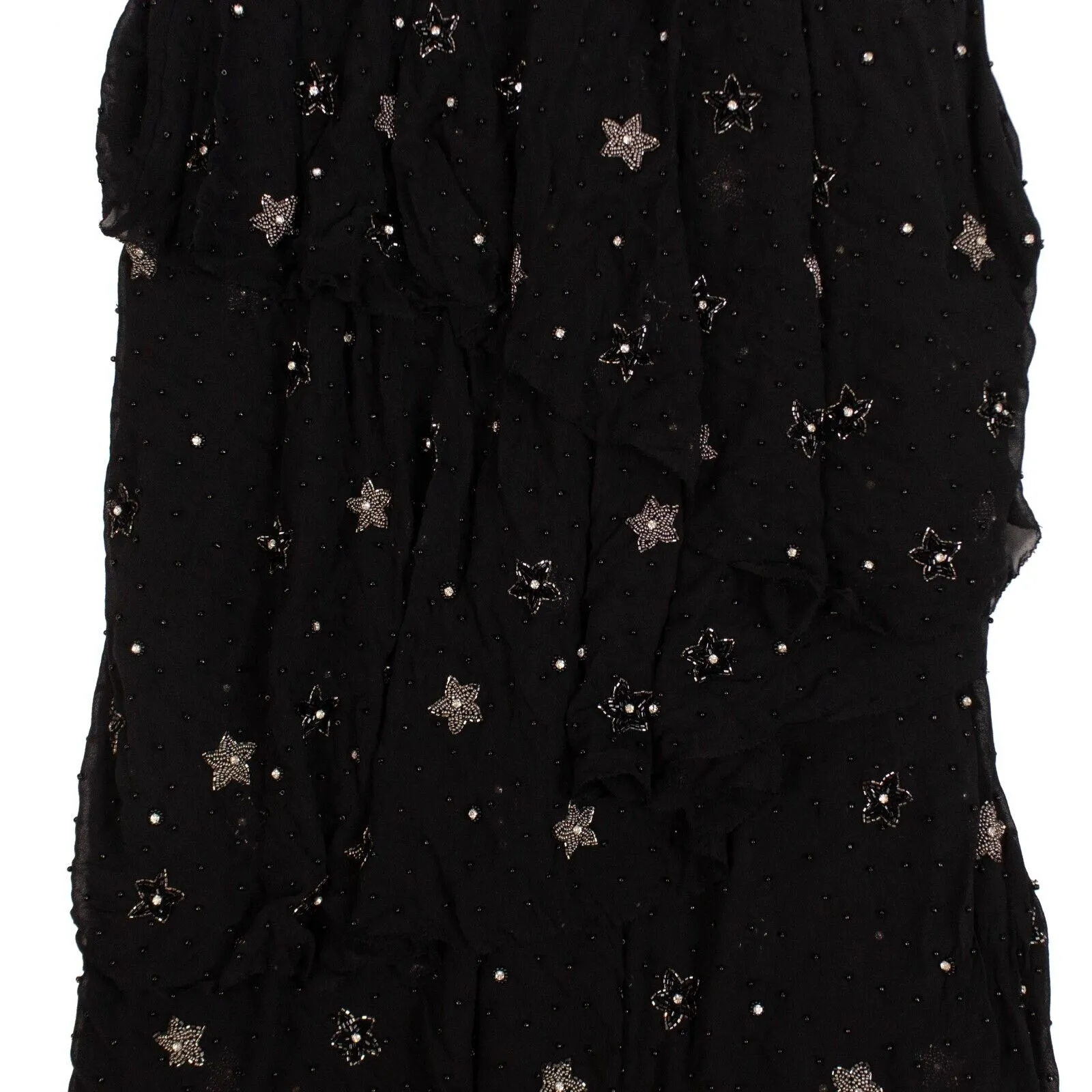 Black Asymmetrical Deep V Bead Silk Long Dress
