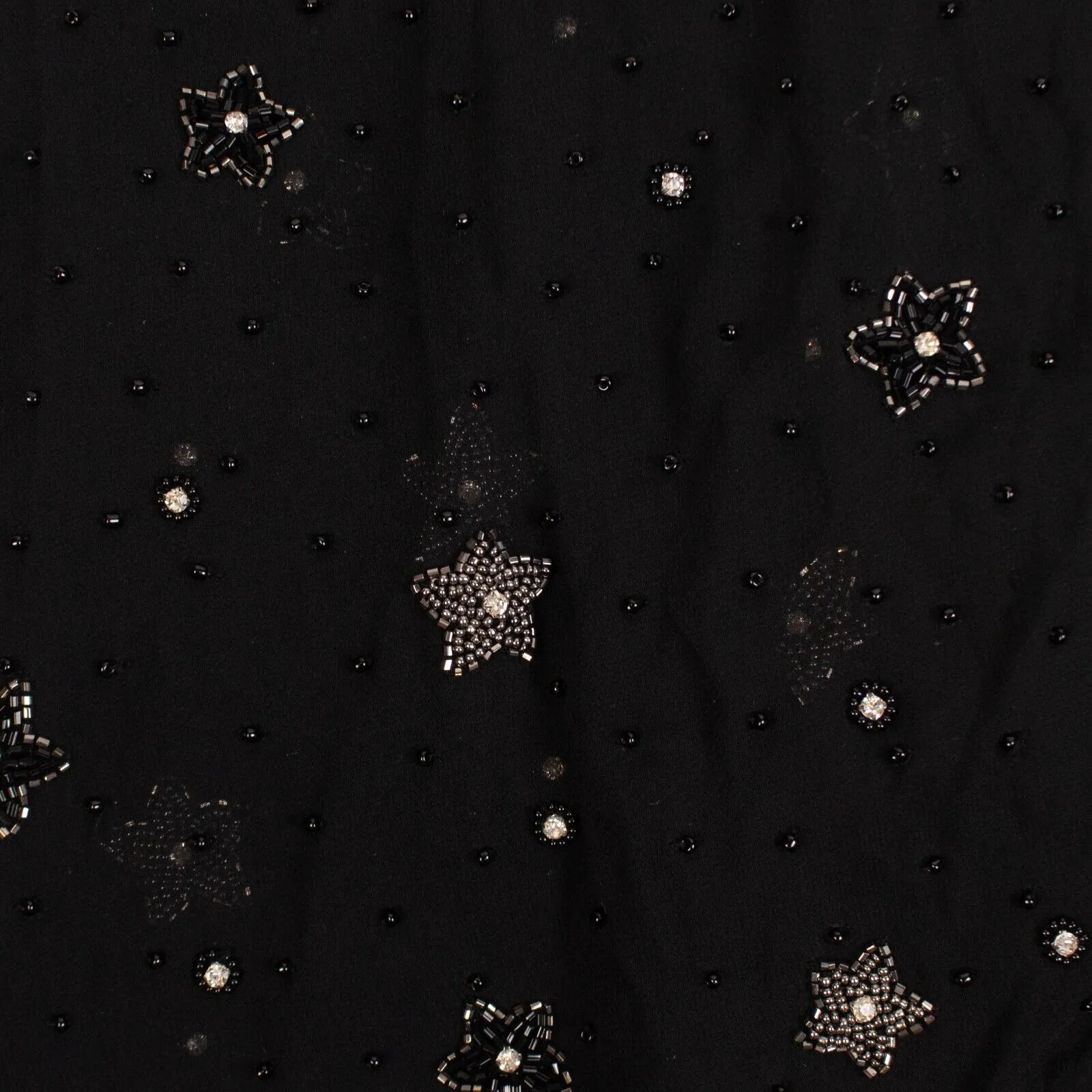Black Asymmetrical Deep V Bead Silk Long Dress