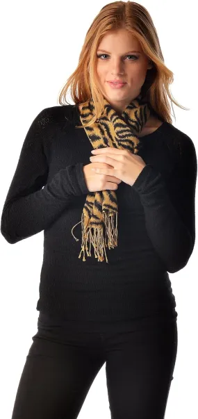 Cashmere Boutique: Tiger Print Cashmere Scarf Hand Printed (Color: Tiger Print, Size: 12" x 60")
