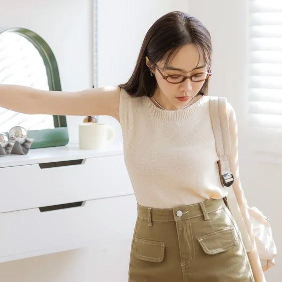 Casual Basic Solid Soft Knit Long Sleeveless Tank Top