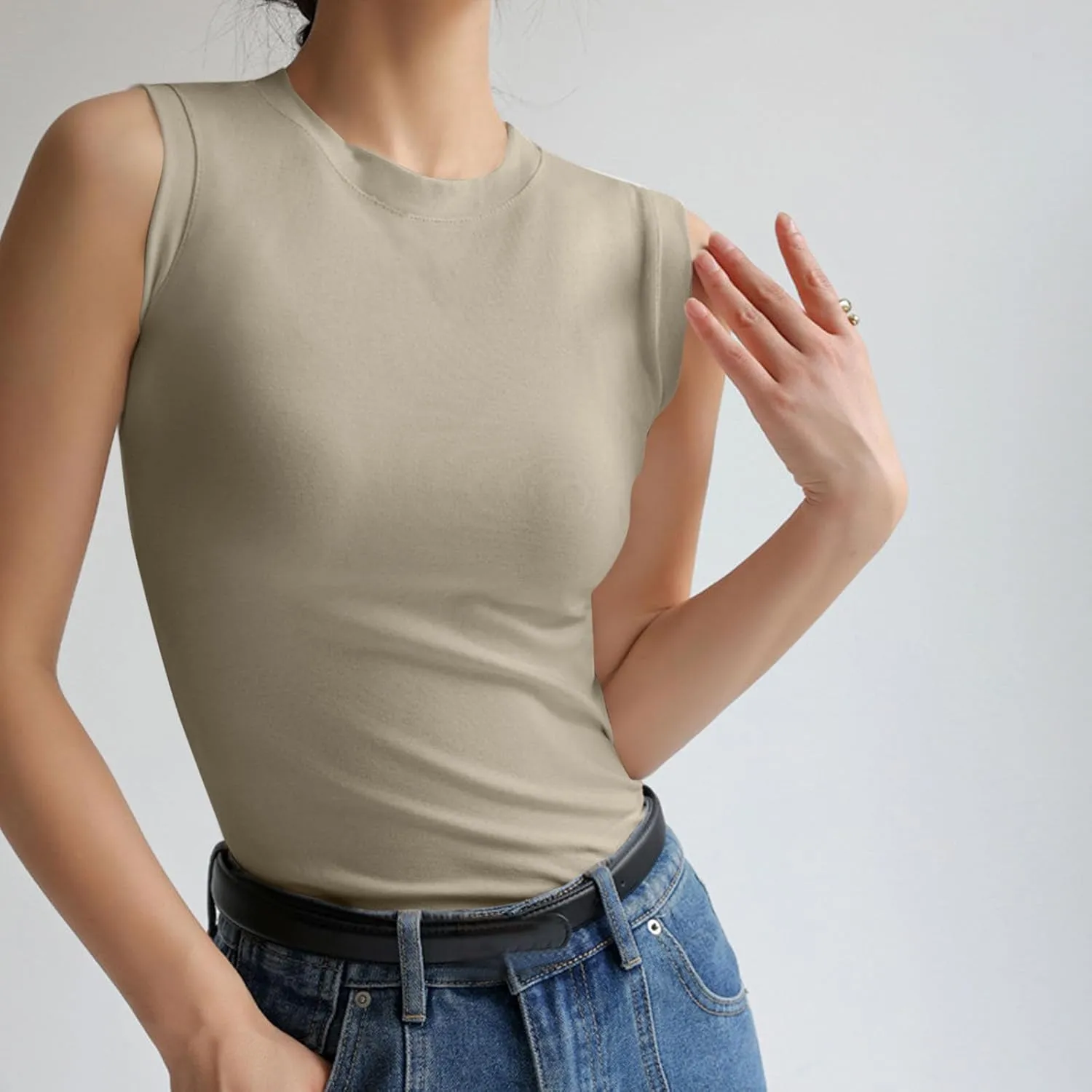Casual Tank Tops for Women Summer Sleeveless Stretch Athletic Workout Basic Tops Round Neck Trendy Going Out Clothes