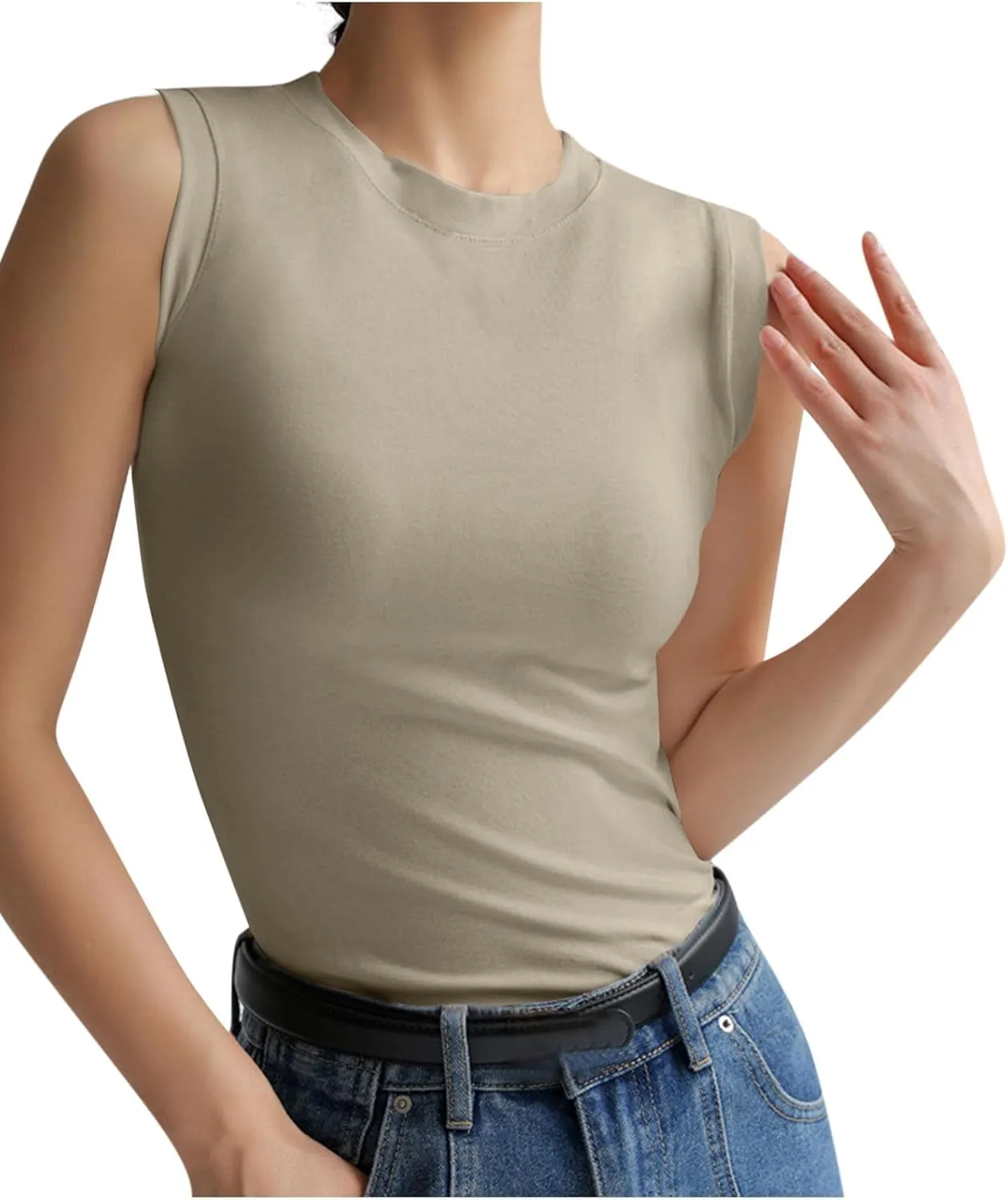 Casual Tank Tops for Women Summer Sleeveless Stretch Athletic Workout Basic Tops Round Neck Trendy Going Out Clothes