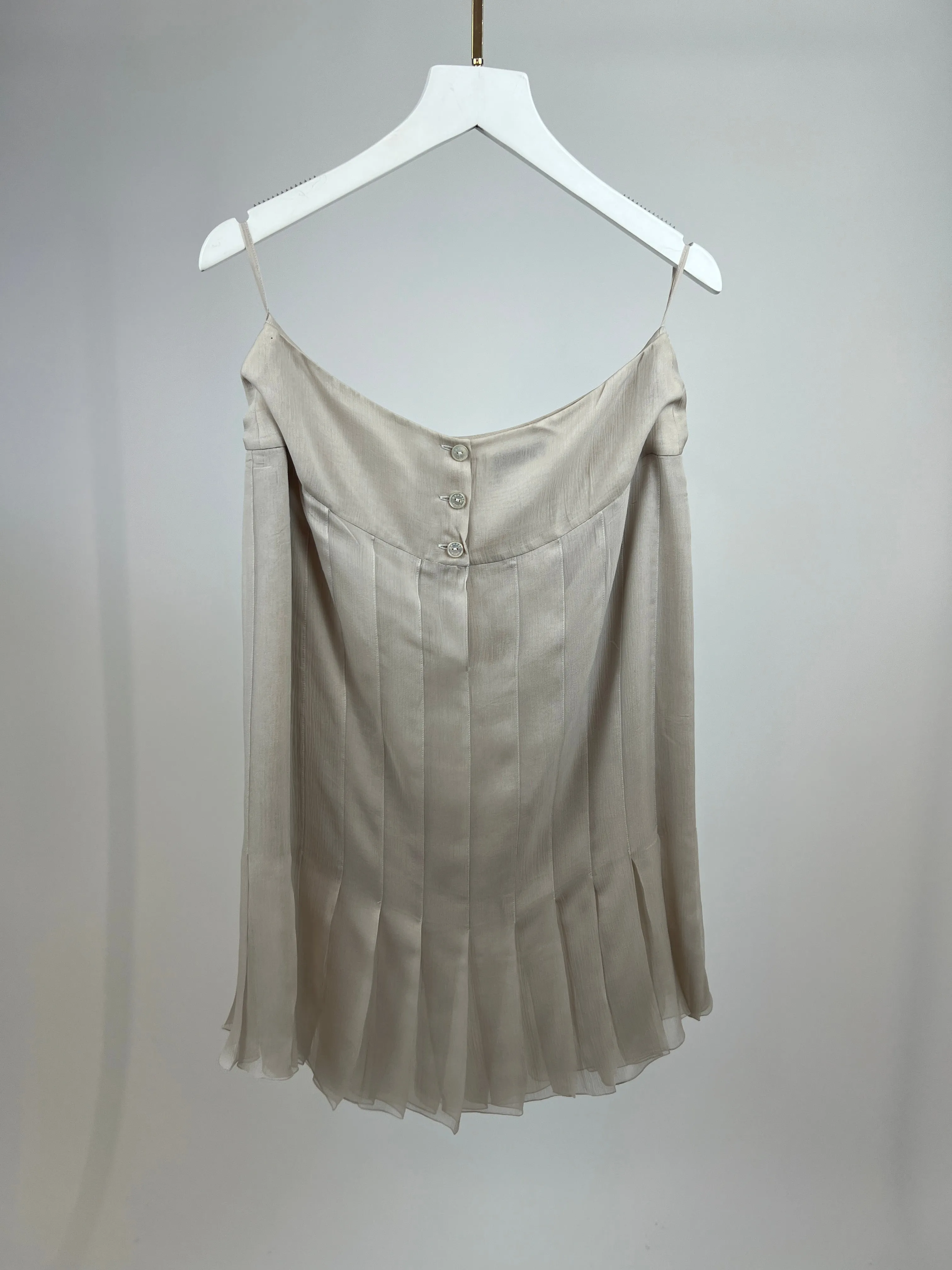 Chanel 04C Yellow and White Tweed Jacket and Grey Silk Shorts Set with Camelia Tweed Pin Detail Size FR 36 (UK 8)