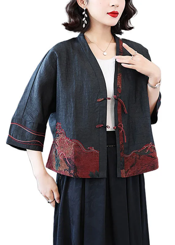 DIY Black Embroideried Tasseled Patchwork Silk Coats Spring LC0271