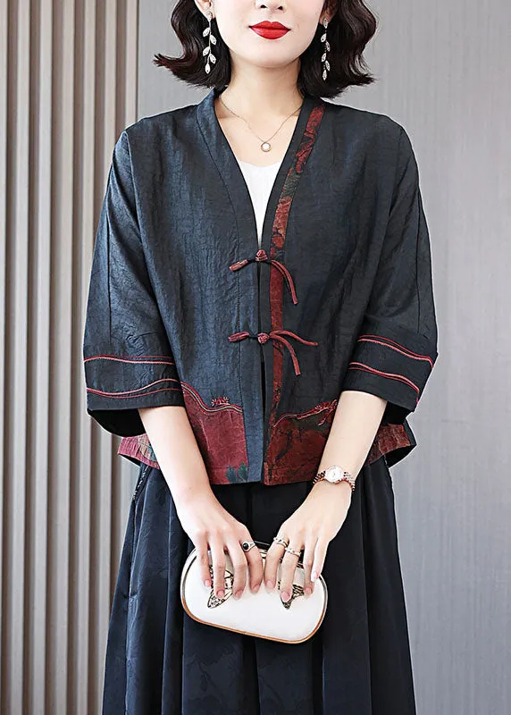 DIY Black Embroideried Tasseled Patchwork Silk Coats Spring LC0271
