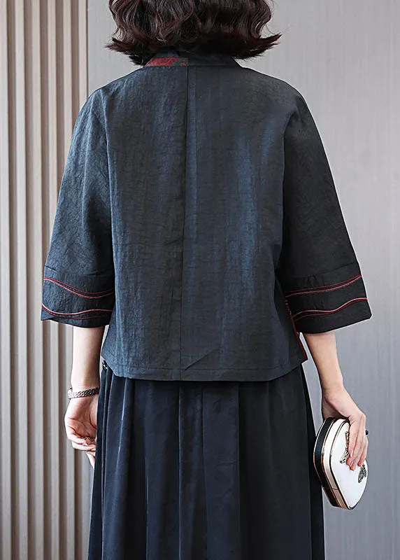 DIY Black Embroideried Tasseled Patchwork Silk Coats Spring LC0271