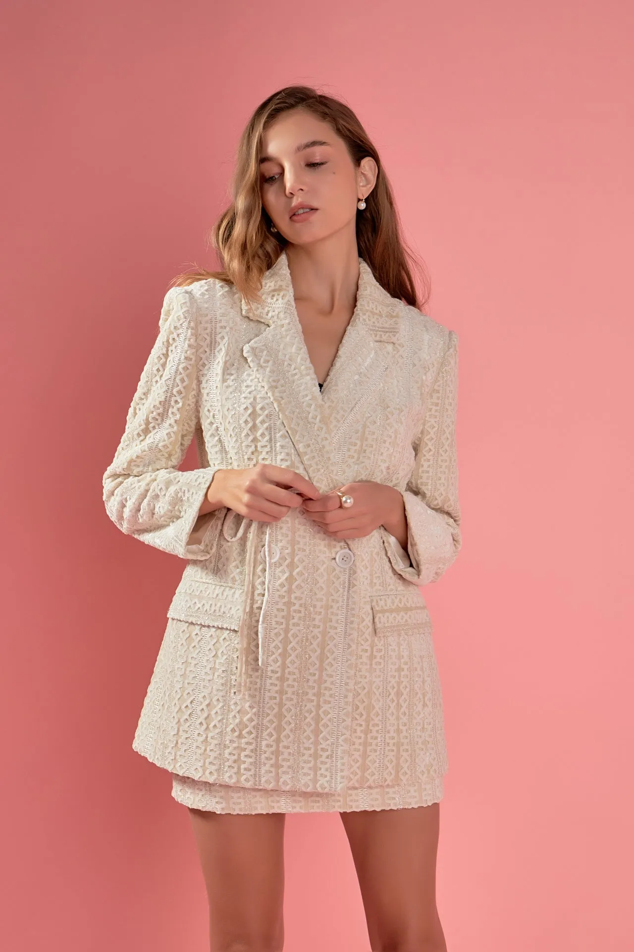 Embellished Velvet Belted Blazer Dress