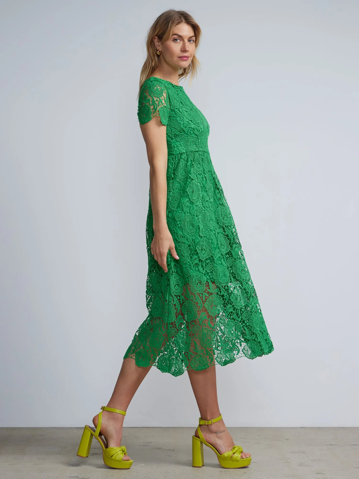 Jewel Neck Flared Lace Dress