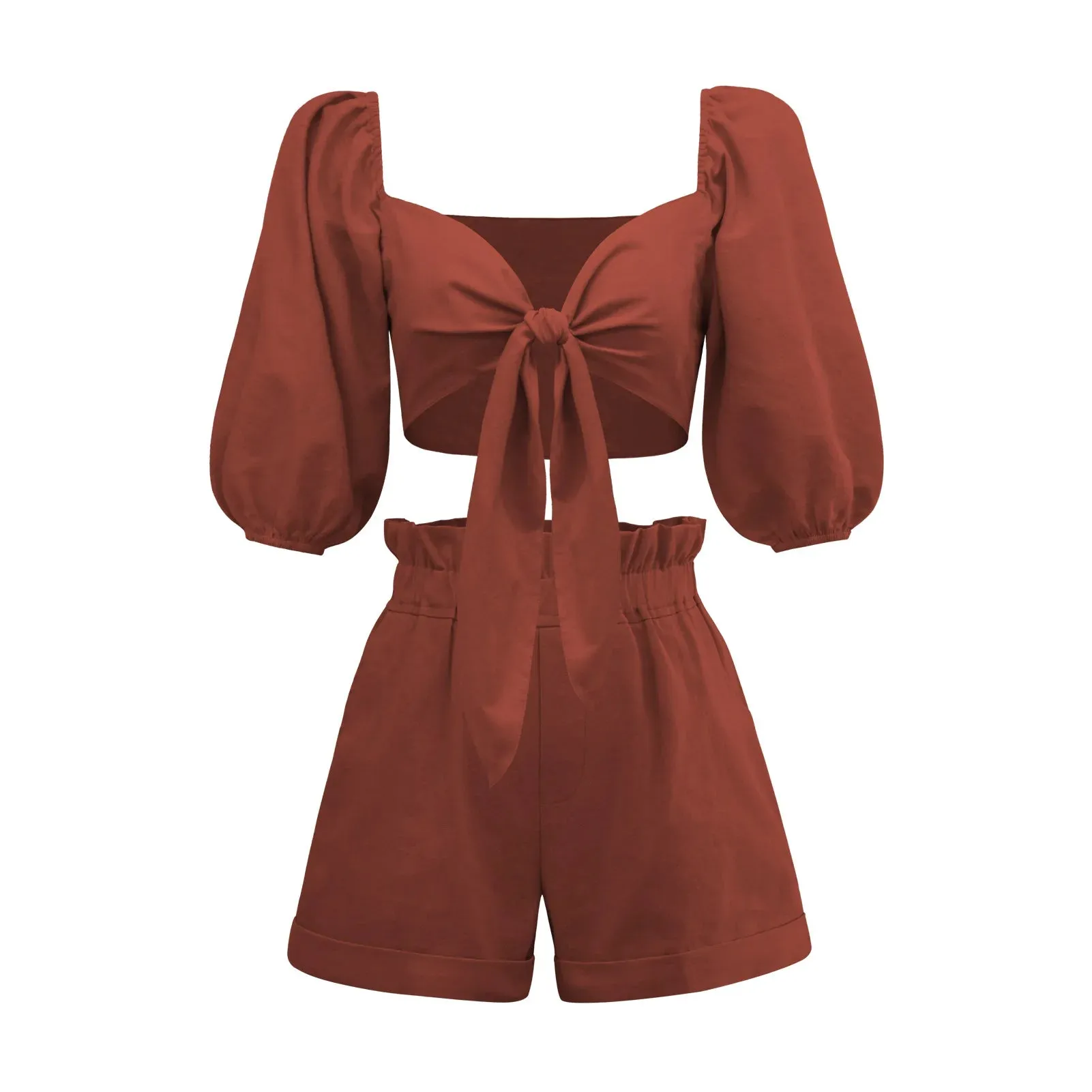 Linen Crop Top with Shorts Set