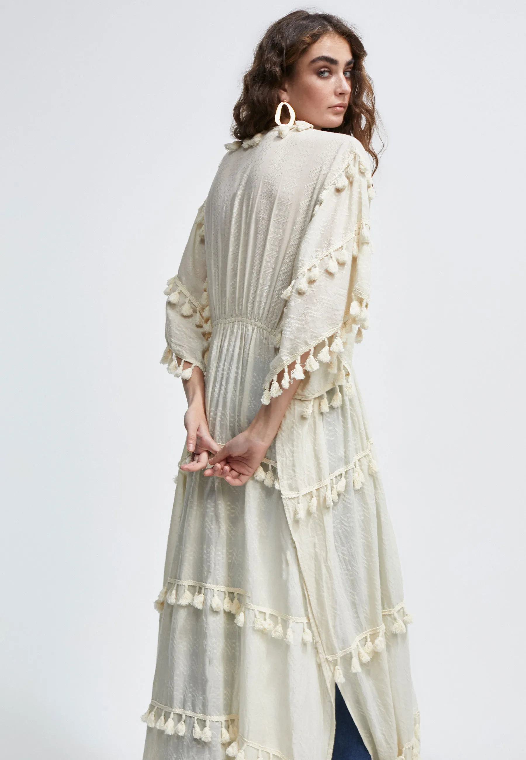 Long caftan with pompoms
