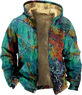 Mens Hoodies Zip Up Winter Fleece Lined Graphic Jacket Tie Dye Cool Heated Coat Big And Tall Thermal Workout Outwear