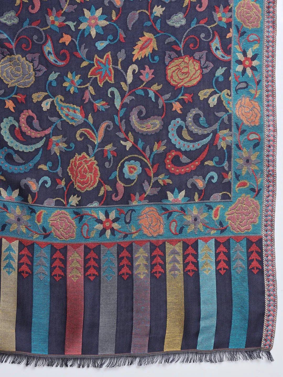 Navy Blue Floral Artwork Kani Shawl