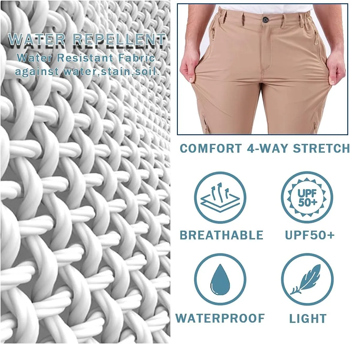 Postropaky Mens Hiking Quick Dry Lightweight Waterproof Fishing Pants Outdoor Travel Climbing Stretch Pants