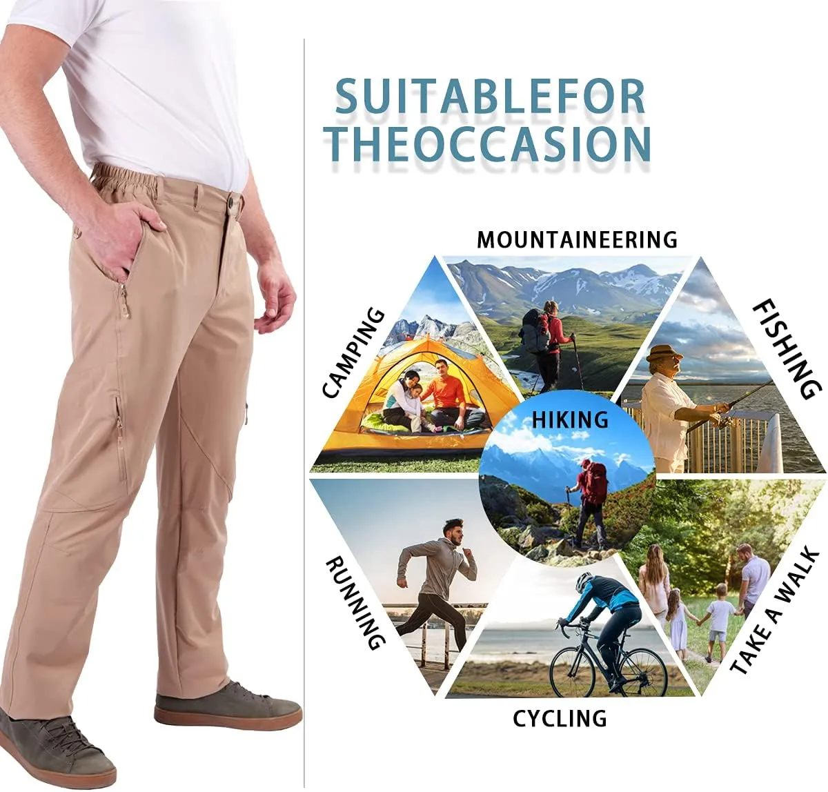 Postropaky Mens Hiking Quick Dry Lightweight Waterproof Fishing Pants Outdoor Travel Climbing Stretch Pants