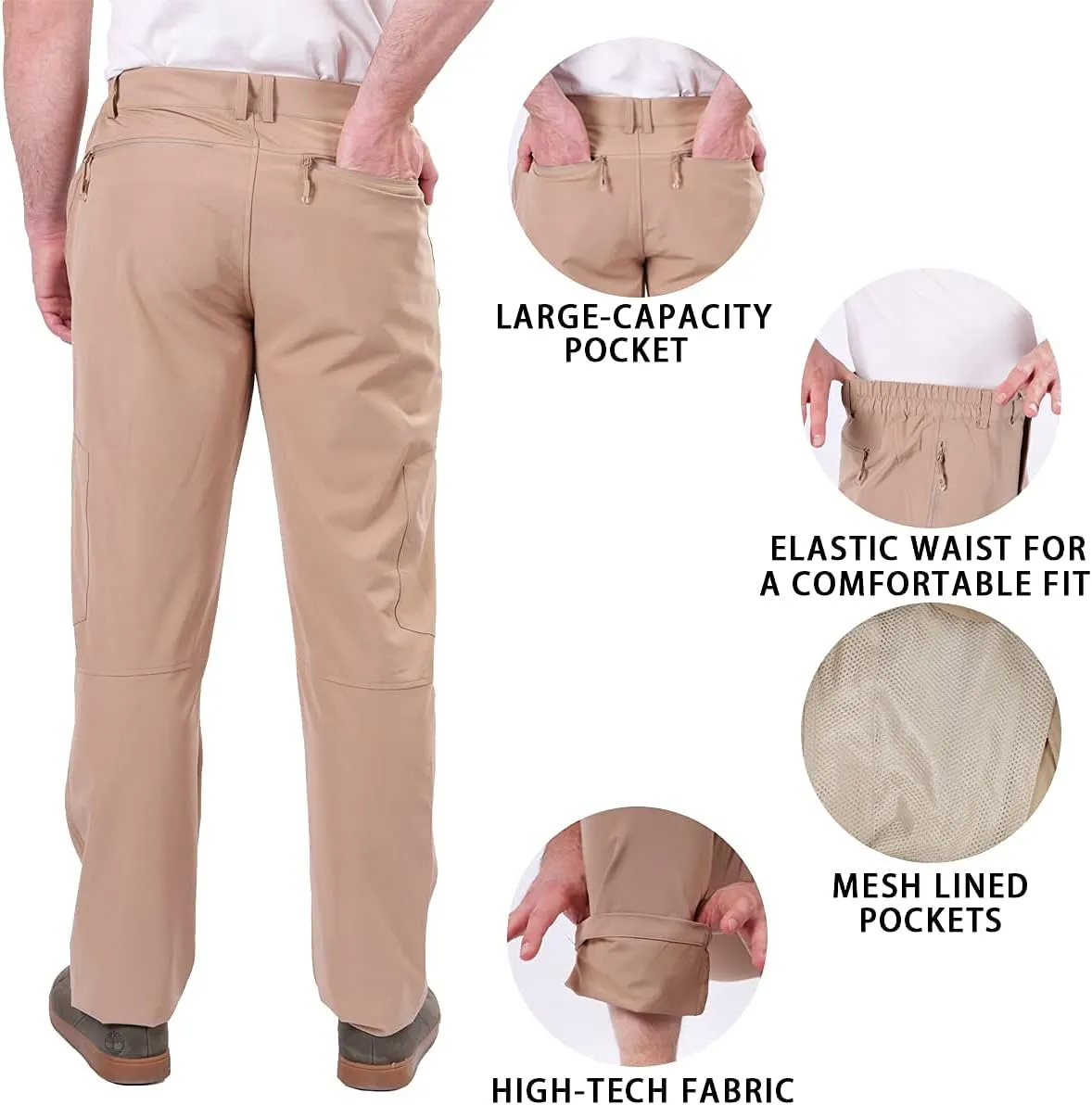 Postropaky Mens Hiking Quick Dry Lightweight Waterproof Fishing Pants Outdoor Travel Climbing Stretch Pants