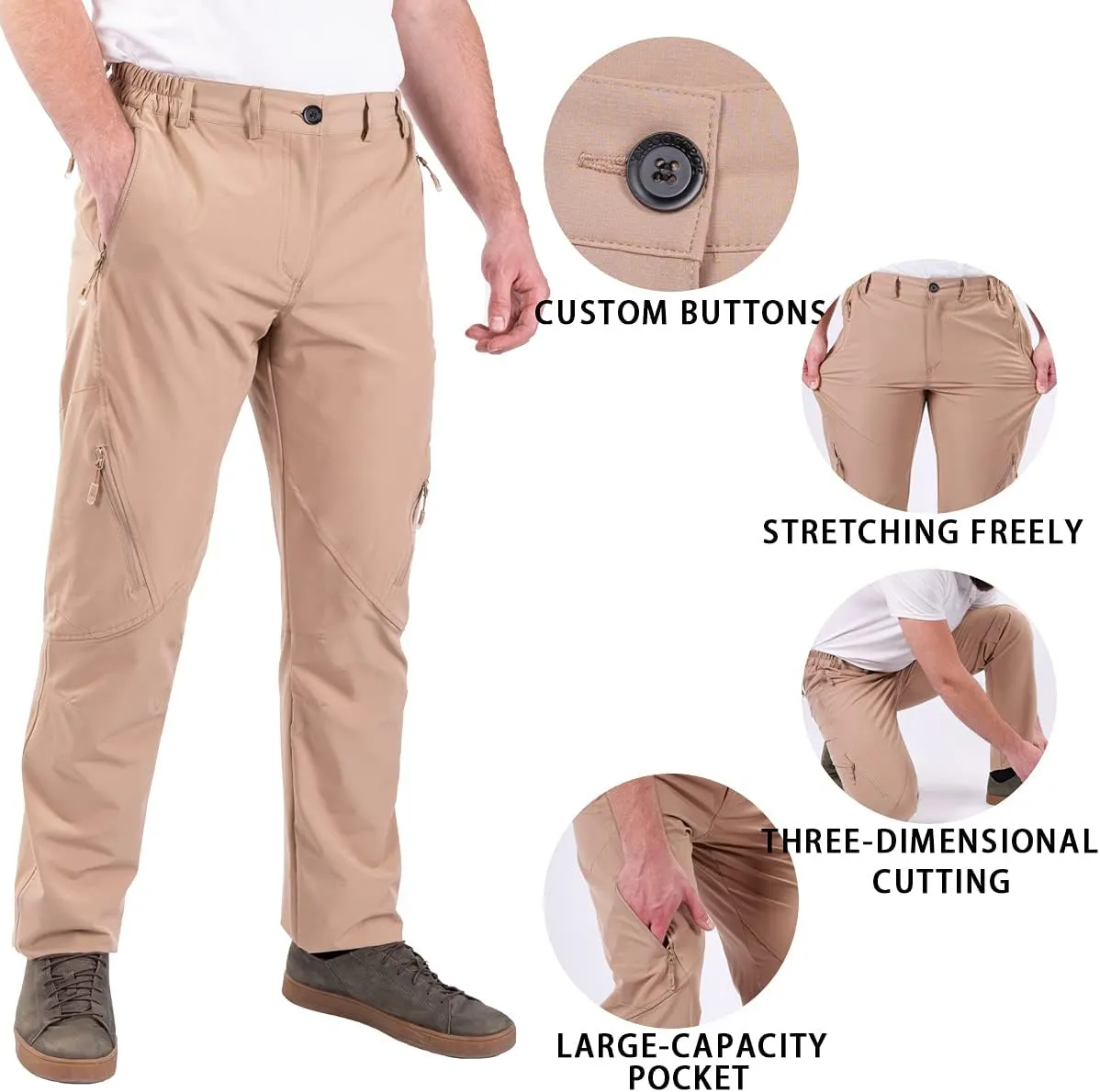Postropaky Mens Hiking Quick Dry Lightweight Waterproof Fishing Pants Outdoor Travel Climbing Stretch Pants