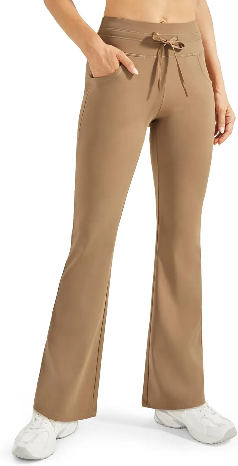 Promover Fleece Lined Women Flare Yoga Pants with Pockets Winter Warm Bootcut Pants