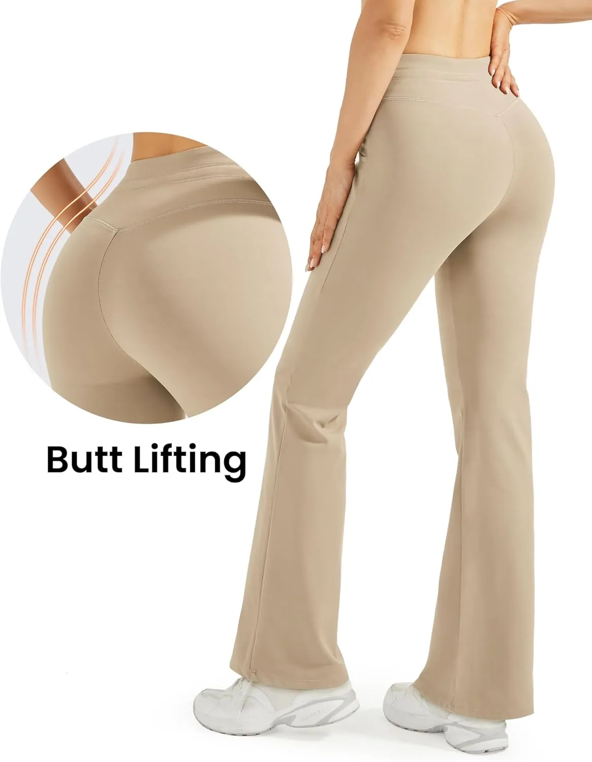 Promover Fleece Lined Women Flare Yoga Pants with Pockets Winter Warm Bootcut Pants
