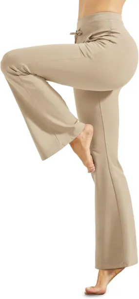 Promover Fleece Lined Women Flare Yoga Pants with Pockets Winter Warm Bootcut Pants