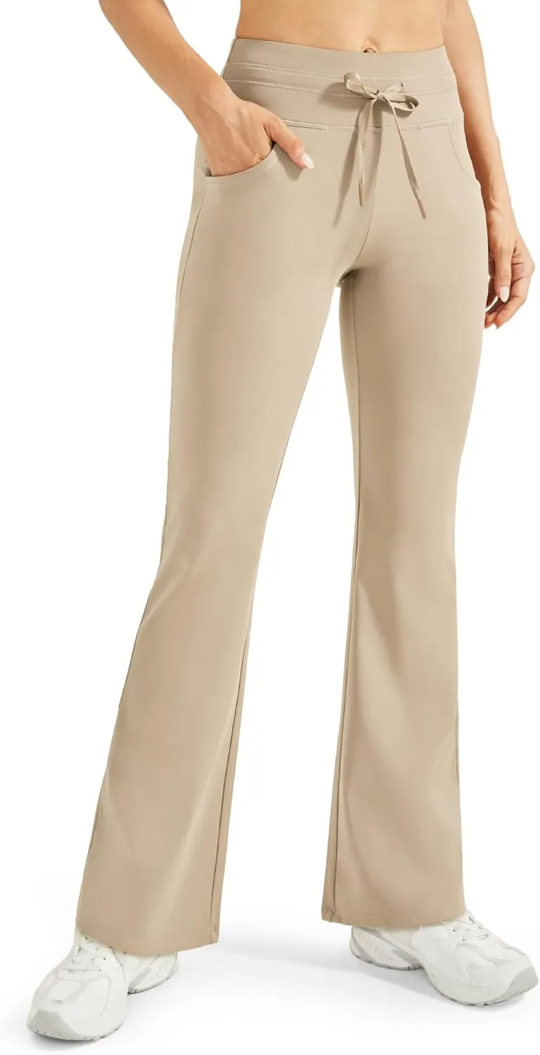 Promover Fleece Lined Women Flare Yoga Pants with Pockets Winter Warm Bootcut Pants