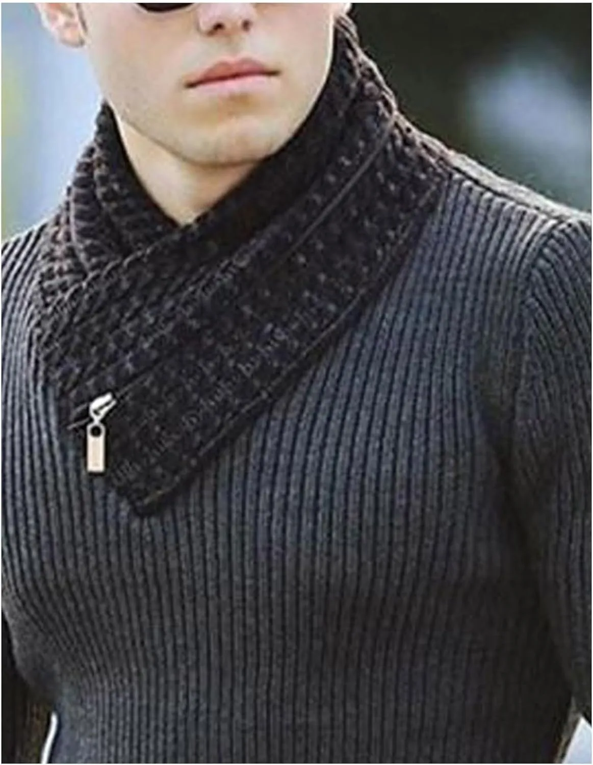 SOMTHRON Men's Knitted Turtleneck Pullover Shawl Collar Sweaters Slim Fit High Neck Long Sleeve Winter Jumper Tops