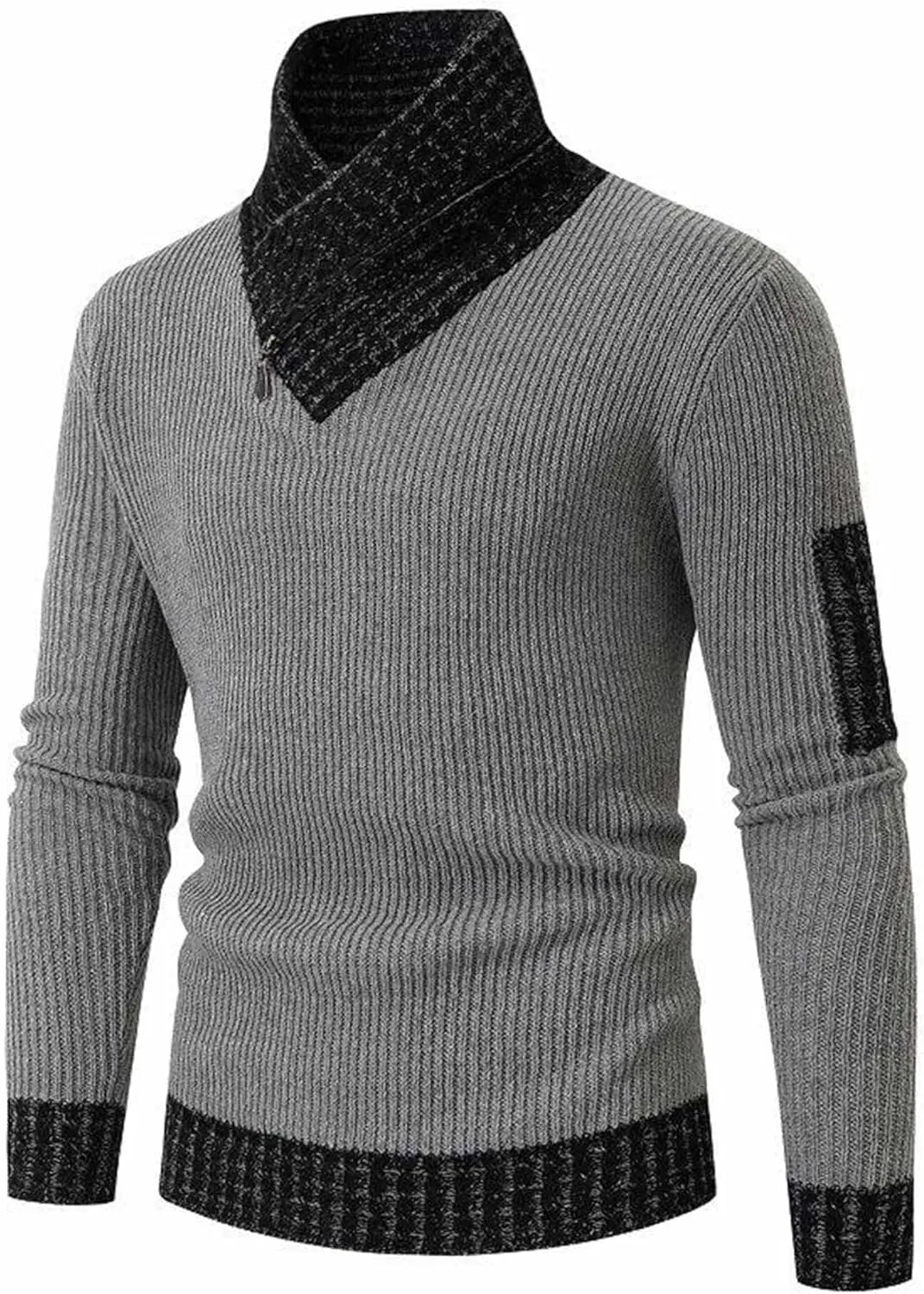 SOMTHRON Men's Knitted Turtleneck Pullover Shawl Collar Sweaters Slim Fit High Neck Long Sleeve Winter Jumper Tops