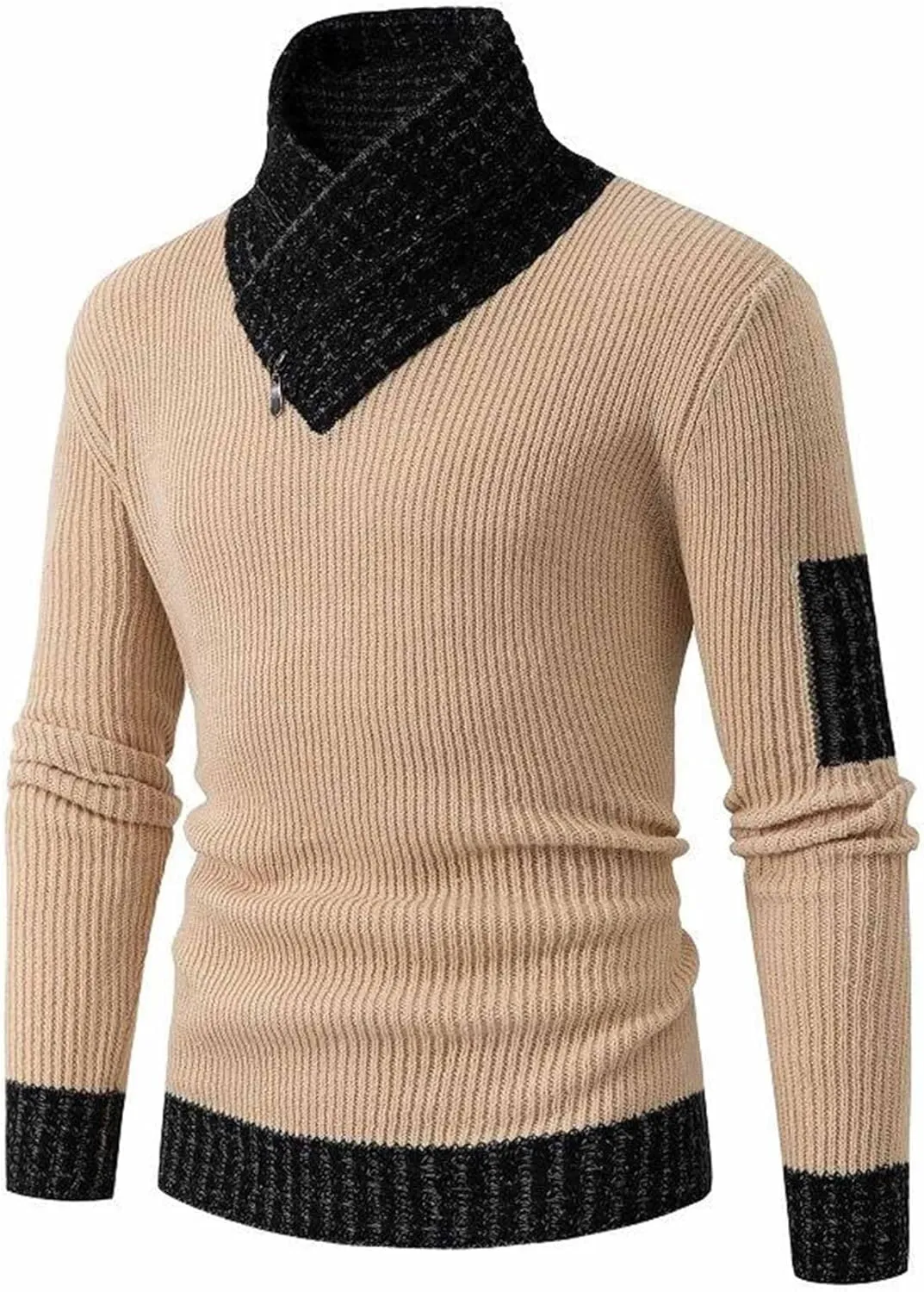 SOMTHRON Men's Knitted Turtleneck Pullover Shawl Collar Sweaters Slim Fit High Neck Long Sleeve Winter Jumper Tops