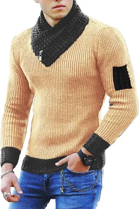 SOMTHRON Men's Knitted Turtleneck Pullover Shawl Collar Sweaters Slim Fit High Neck Long Sleeve Winter Jumper Tops
