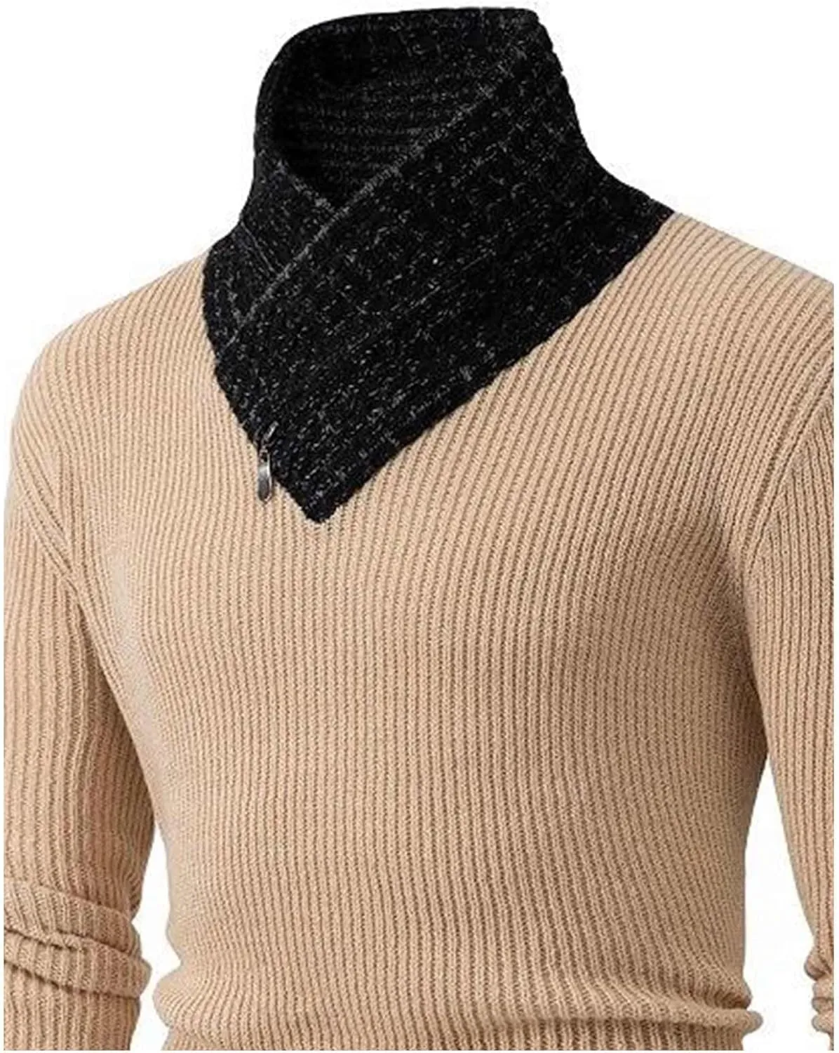 SOMTHRON Men's Knitted Turtleneck Pullover Shawl Collar Sweaters Slim Fit High Neck Long Sleeve Winter Jumper Tops