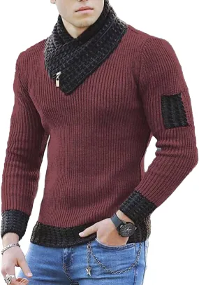 SOMTHRON Men's Knitted Turtleneck Pullover Shawl Collar Sweaters Slim Fit High Neck Long Sleeve Winter Jumper Tops