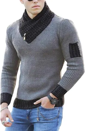SOMTHRON Men's Knitted Turtleneck Pullover Shawl Collar Sweaters Slim Fit High Neck Long Sleeve Winter Jumper Tops