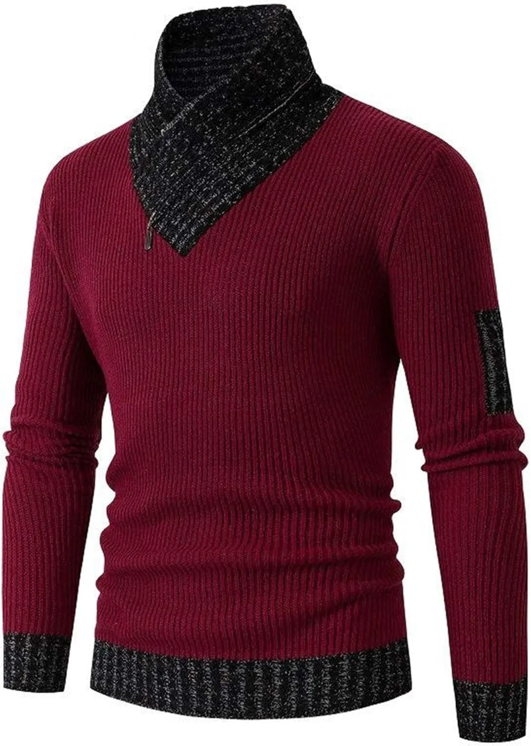 SOMTHRON Men's Knitted Turtleneck Pullover Shawl Collar Sweaters Slim Fit High Neck Long Sleeve Winter Jumper Tops