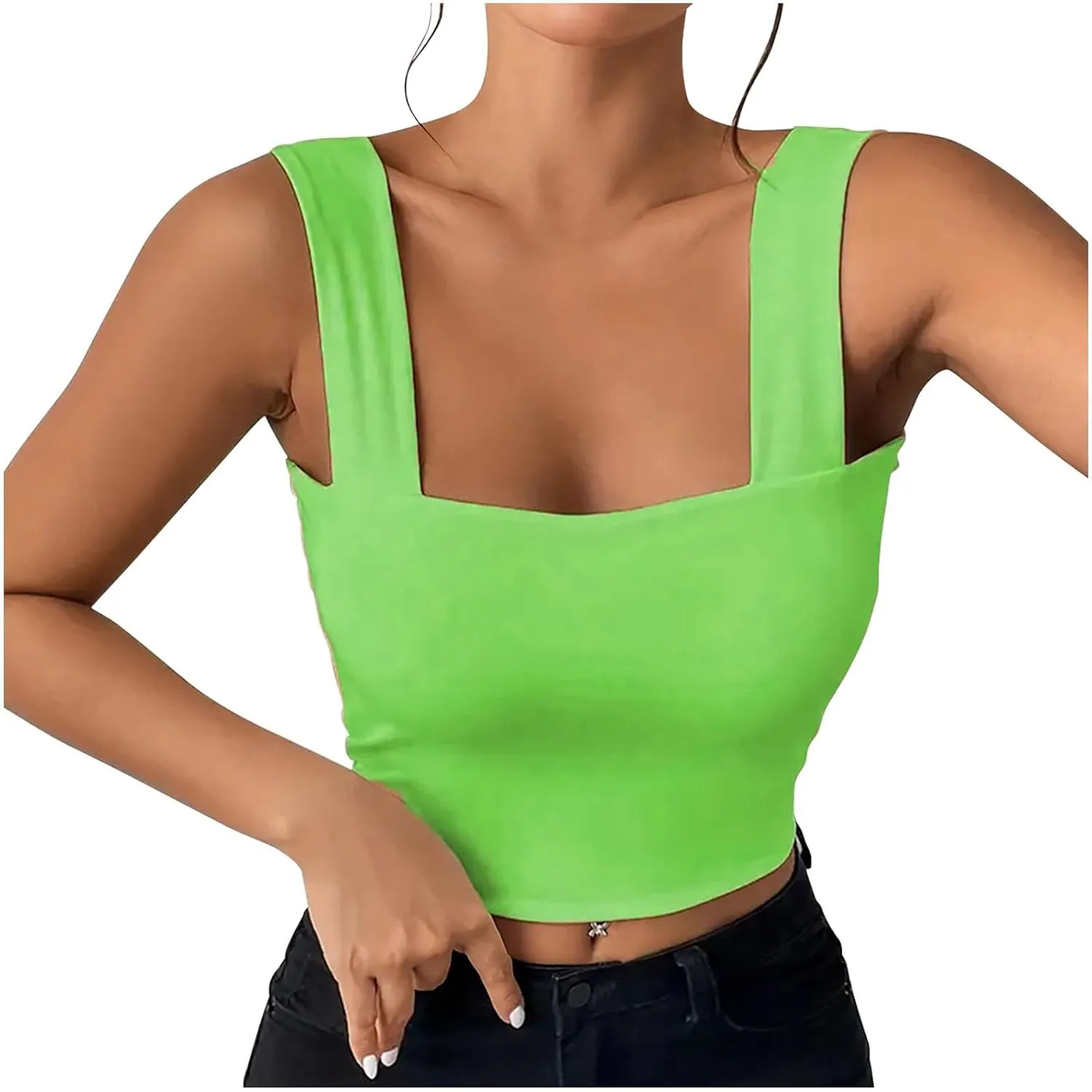 Summer Tank Tops for Women 2025 Casual Sleeveless Square Neck Crop Top Sexy Solid Color Slim Stretch Trendy Clothes