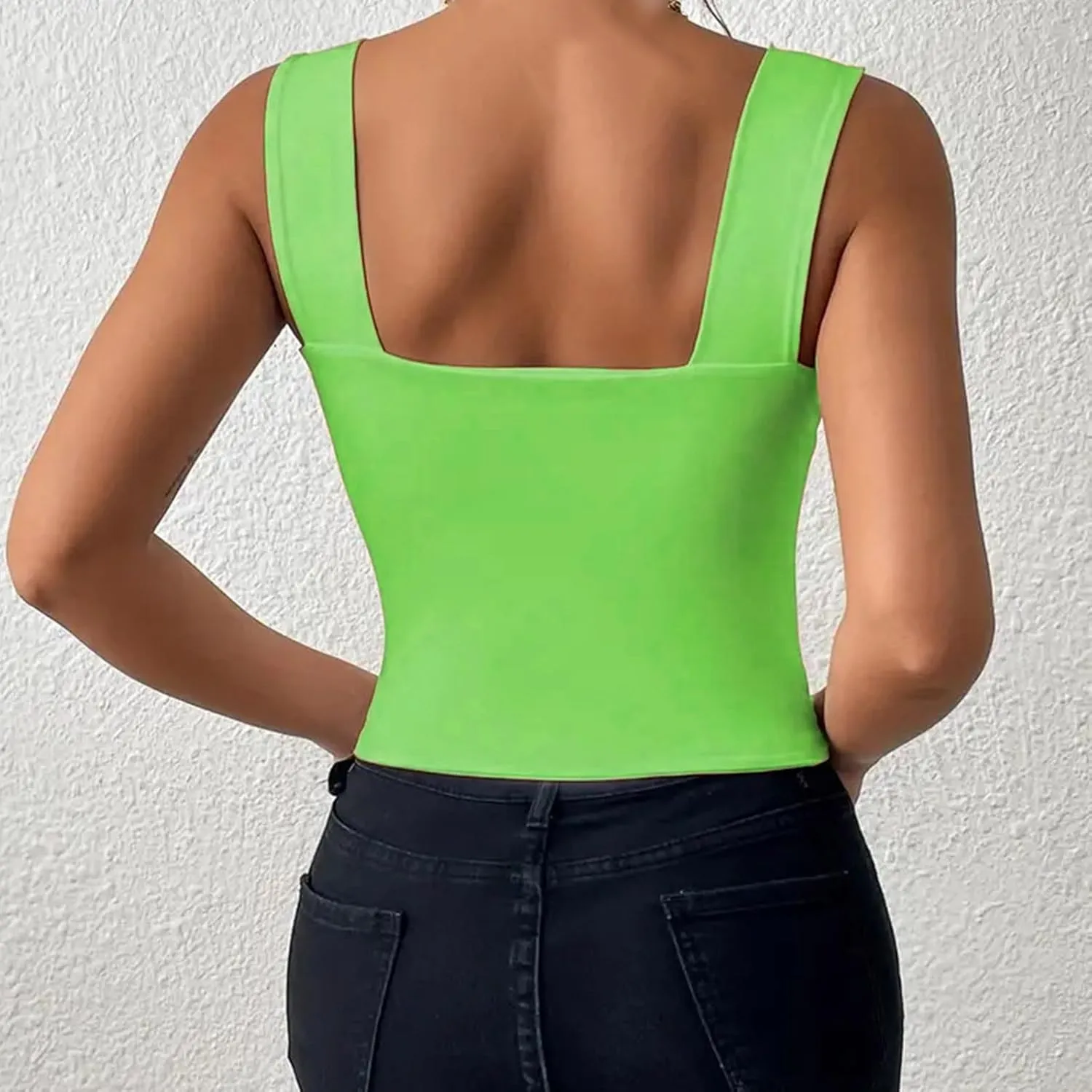Summer Tank Tops for Women 2025 Casual Sleeveless Square Neck Crop Top Sexy Solid Color Slim Stretch Trendy Clothes