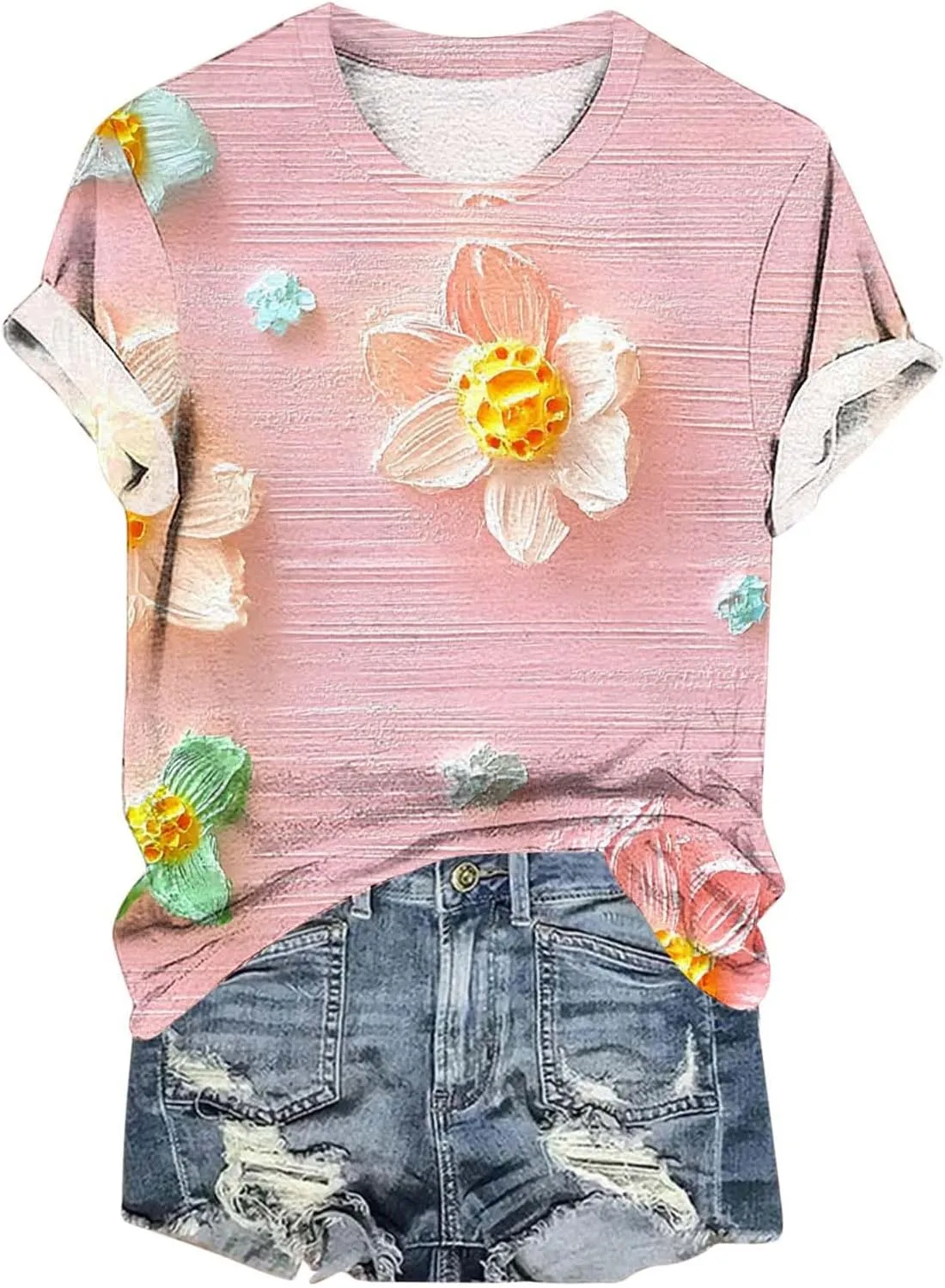 Summer Tops for Womens Short Sleeve Plus Size Shirts Graphic Print Crewneck T-Shirt Casual Loose Fit Tees Outfits