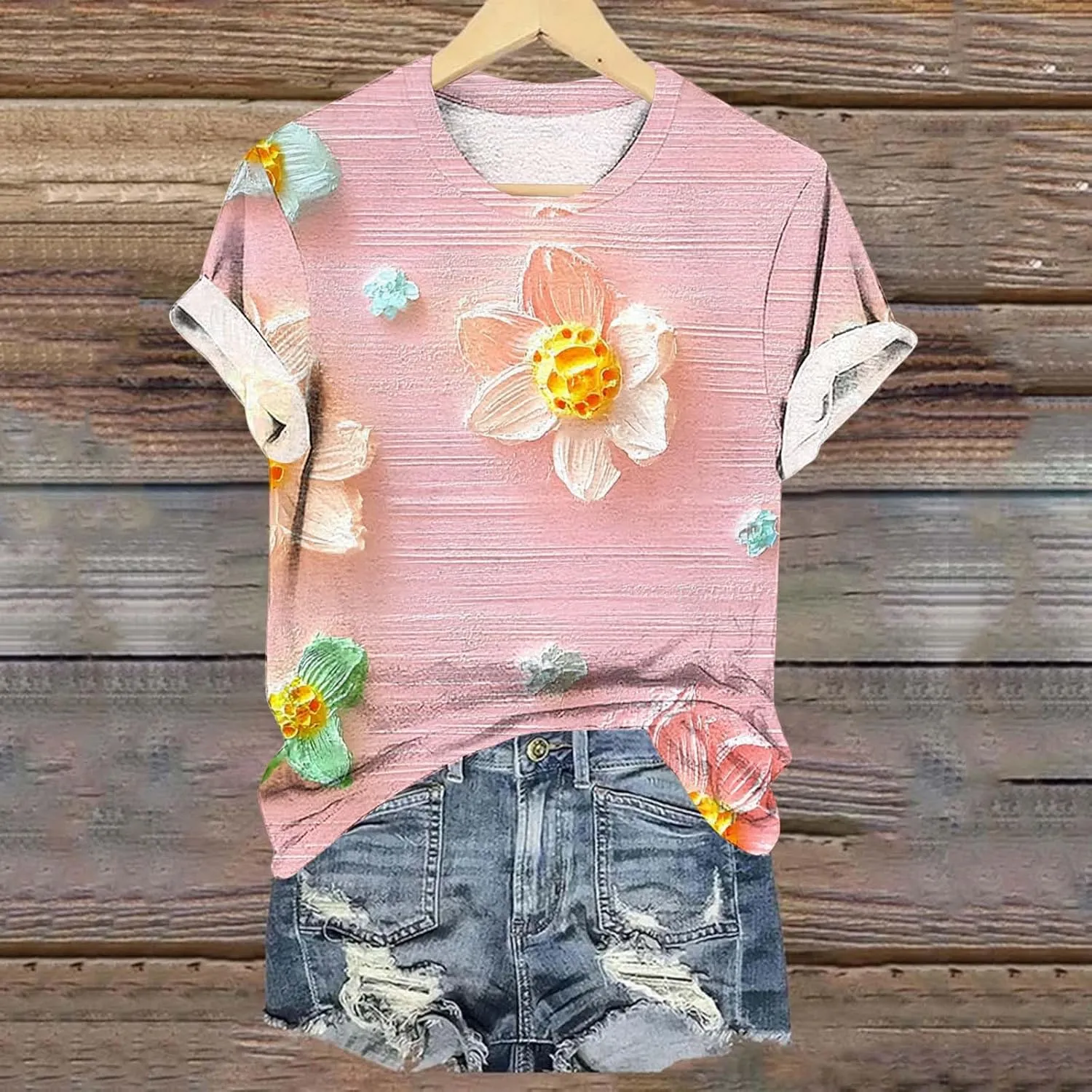 Summer Tops for Womens Short Sleeve Plus Size Shirts Graphic Print Crewneck T-Shirt Casual Loose Fit Tees Outfits