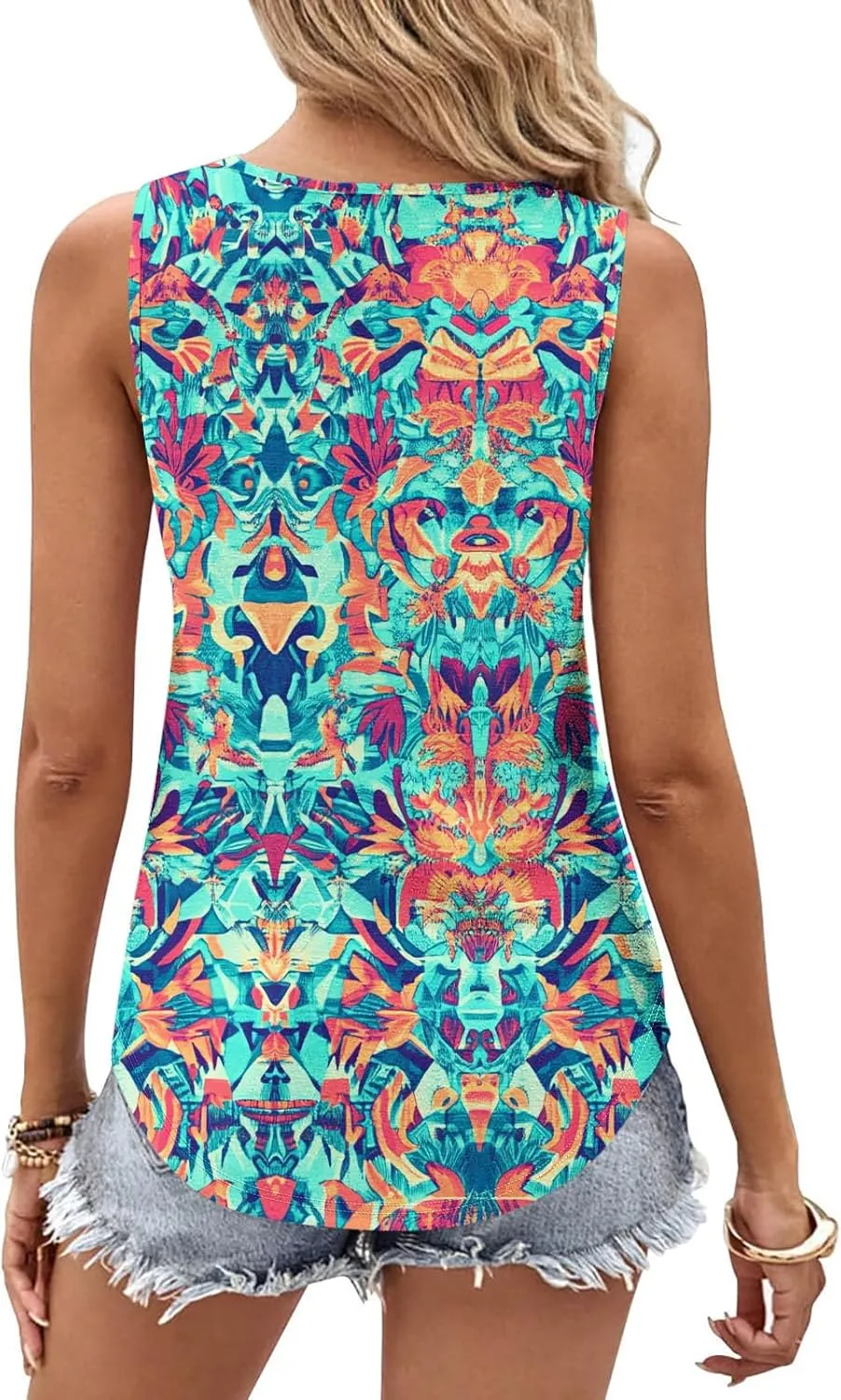 Tank Top for Women Summer Sleeveless Crew Neck Outfits Fashion Floral Print Beach Vacation Tops Trendy Dressy Shirt