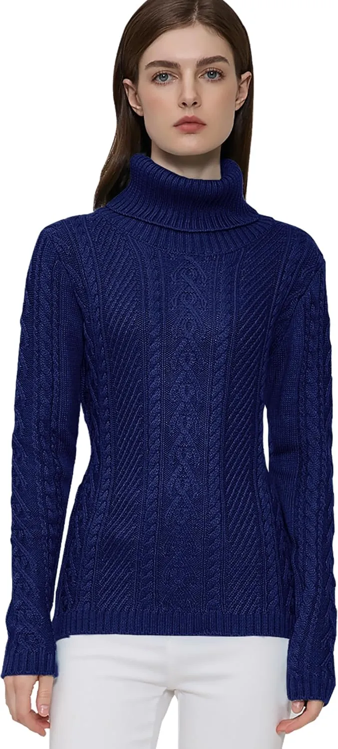 v28 Sweaters for Women Turtleneck Tunic Cable Knit Fall Winter Warm Pullover Fitted Sweater