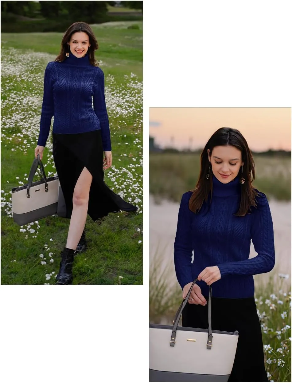 v28 Sweaters for Women Turtleneck Tunic Cable Knit Fall Winter Warm Pullover Fitted Sweater