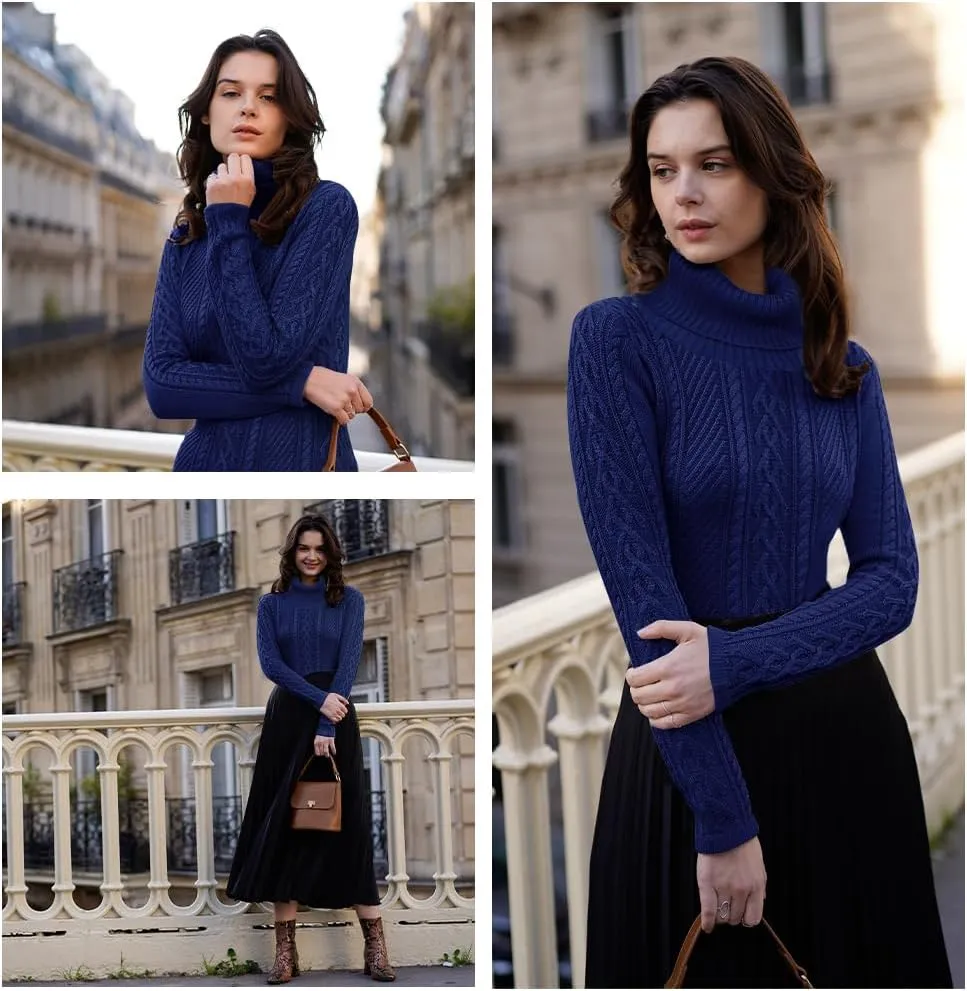 v28 Sweaters for Women Turtleneck Tunic Cable Knit Fall Winter Warm Pullover Fitted Sweater