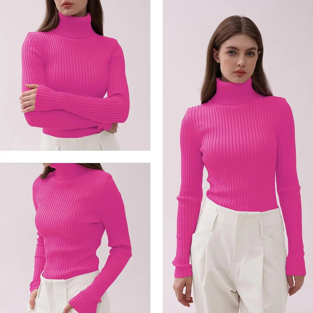 v28 Turtleneck Ribbed Sweaters for Women Cute Sexy Knitted Warm Fitted Sweater