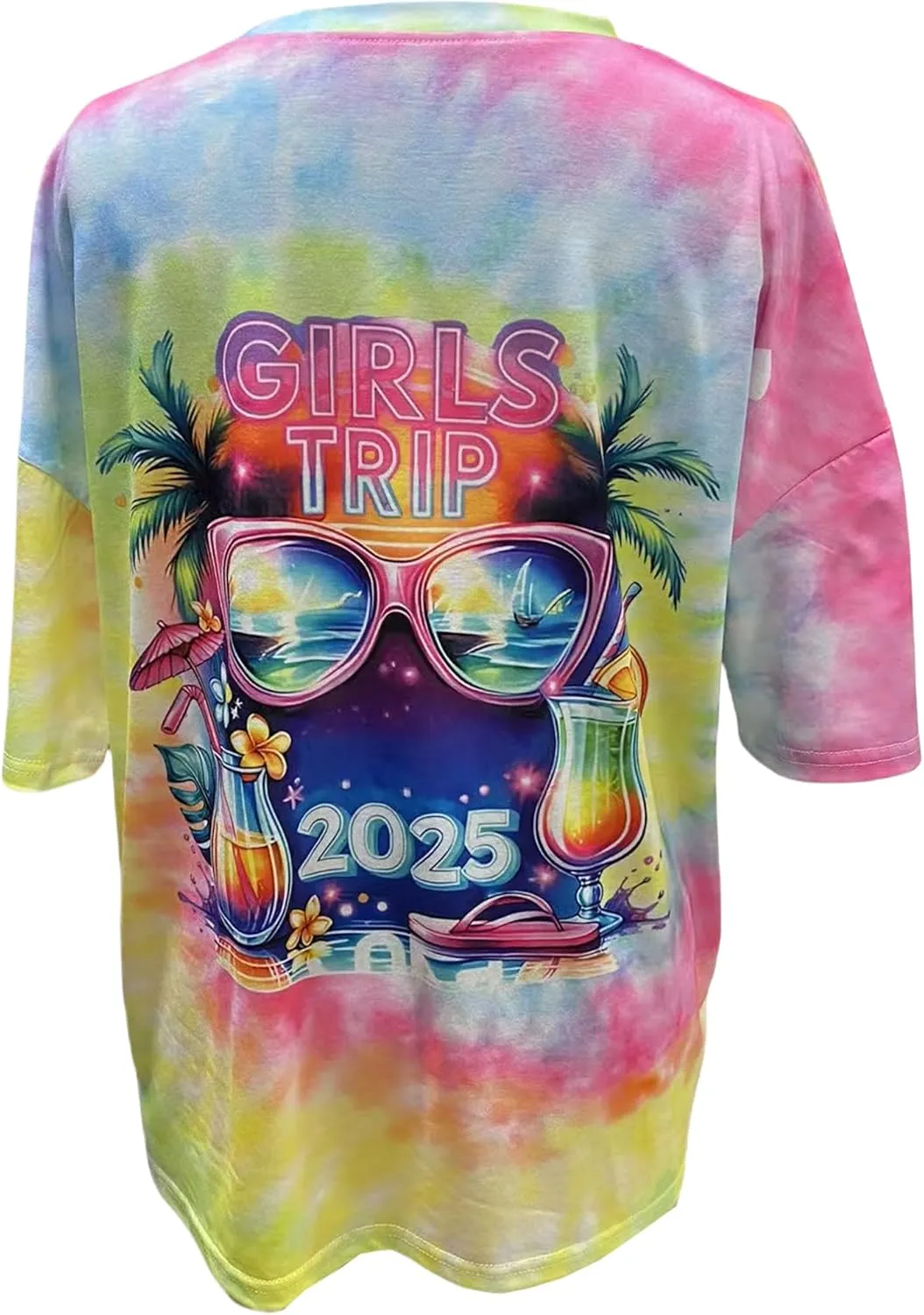 Women's Girls Trip 2025 Shirt Oversized Beach Tshirts Graphic Tees Coconut Tree Short Sleeve Summer Casual Loose Tops